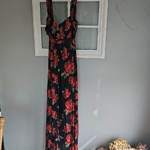 Floral Black and Red Maxi Dress